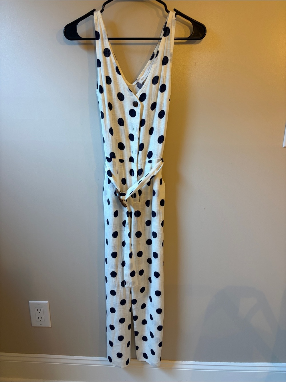 Monteau White Jumpsuit with Black Polka Dots